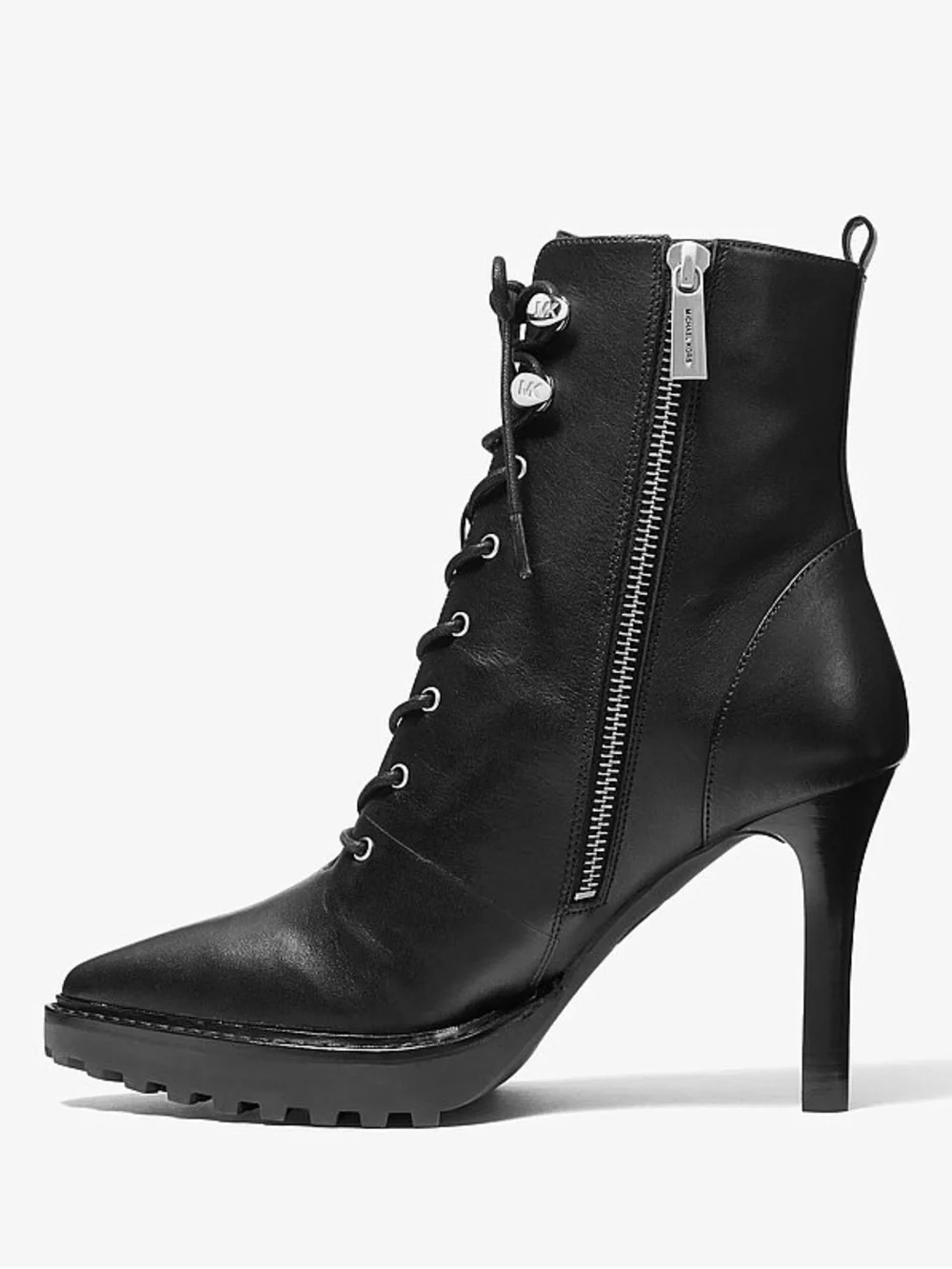 $295 NWOT Michael Kors Black Leather Kyle Lace-up Pointed Toe Edgy Ankle Boots 7